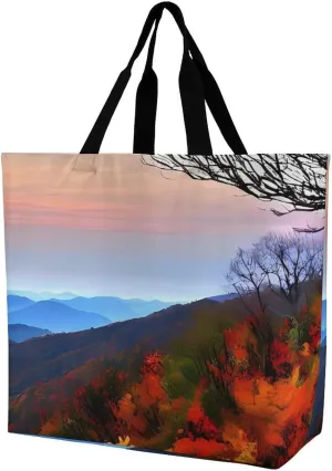 Reusable Shopping Bags Blue Ridge Mountains Grocery Bag Foldable Washable Tote Bag