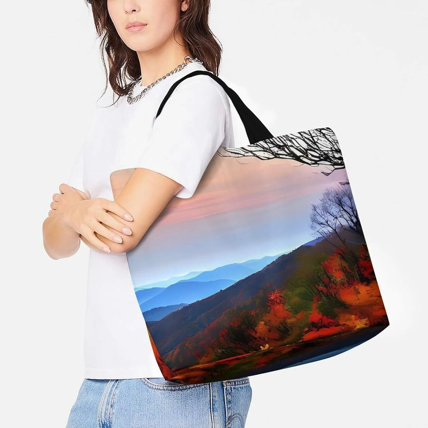 Reusable Shopping Bags Blue Ridge Mountains Grocery Bag Foldable Washable Tote Bag
