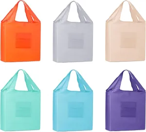 Reusable Shopping Bags - Large, Foldable, Eco-Friendly, Water-Resistant, Grocery Tote - Assorted Colors Collection - Set of 6