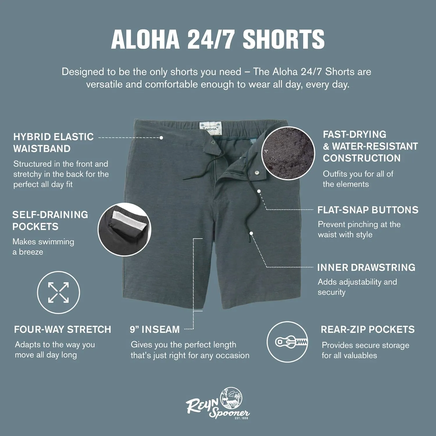 Reyn Spooner Men's 4-Way Stretch Hybrid Aloha 24/7 Performance Shorts