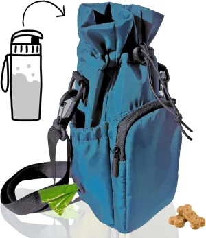 RibbyPup Waterproof Dog Walking Bag With Universal Water Bottle Holder, Built-In Poop Bag Dispenser, Unisex Cross Body Treat Pouch for Walking, Hiking, Training (Deep Teal)