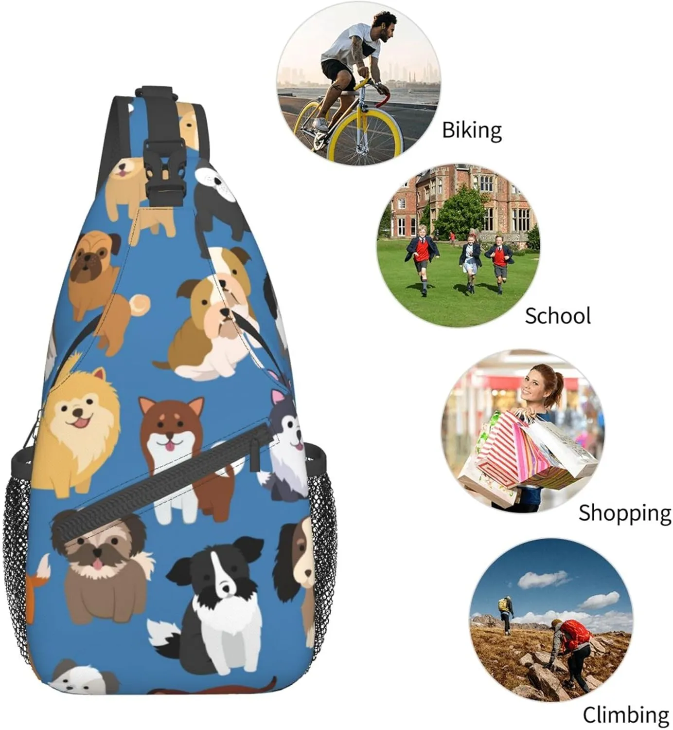 RIMENCH Anti-Theft Crossbody Sling Bag for Men Women Small Backpack One Shoulder Bag Chest Bag Sling Backpack (Cute Puppy Dog)