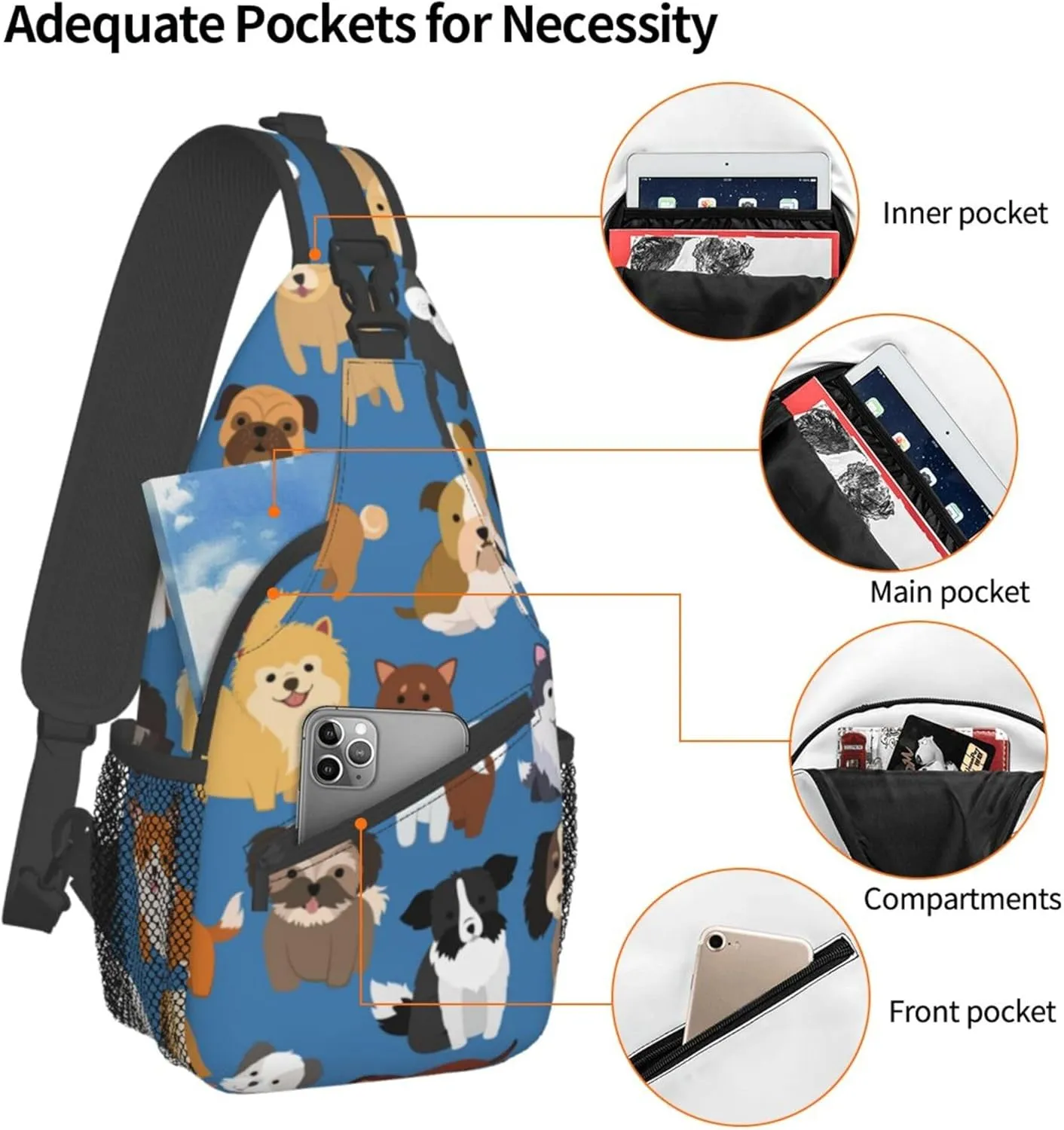 RIMENCH Anti-Theft Crossbody Sling Bag for Men Women Small Backpack One Shoulder Bag Chest Bag Sling Backpack (Cute Puppy Dog)