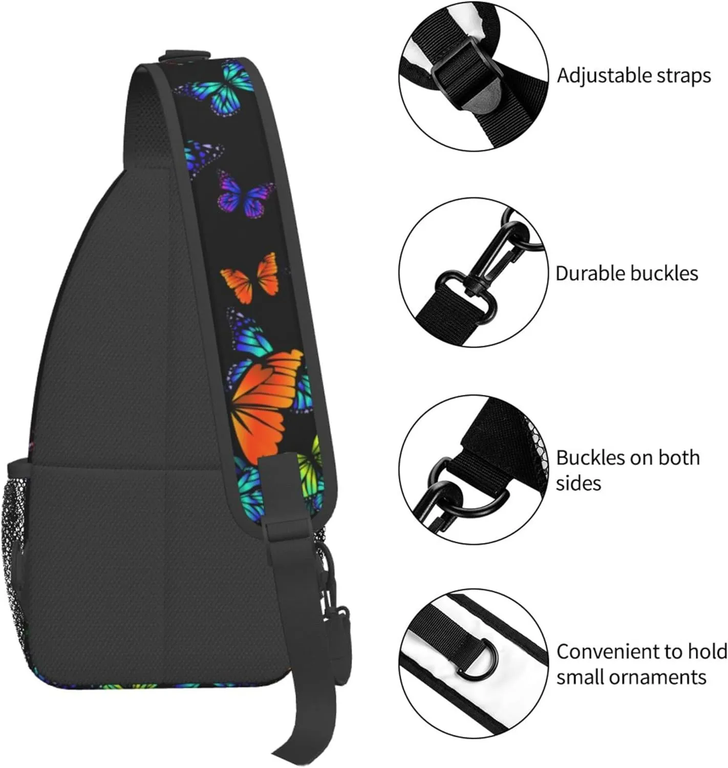 RIMENCH Lightweight Sling Backpack Sling Bag Travel Hiking Small Backpack for Women Men Gifts (Black Blue Monarch Butterfly)