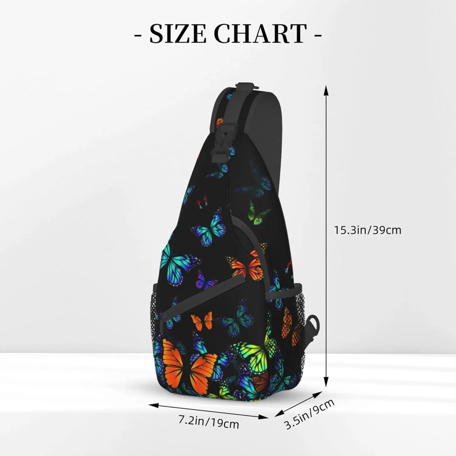RIMENCH Lightweight Sling Backpack Sling Bag Travel Hiking Small Backpack for Women Men Gifts (Black Blue Monarch Butterfly)