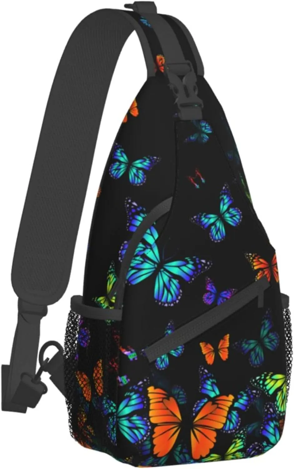 RIMENCH Lightweight Sling Backpack Sling Bag Travel Hiking Small Backpack for Women Men Gifts (Black Blue Monarch Butterfly)