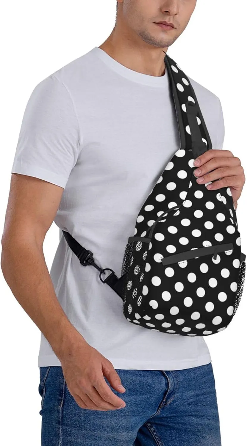 RIMENCH Men Women White Black Polka Dots Sling Bag Premium Sling Bags Shoulder Backpack Multipurpose Sling Backpack With Adjustable Strap