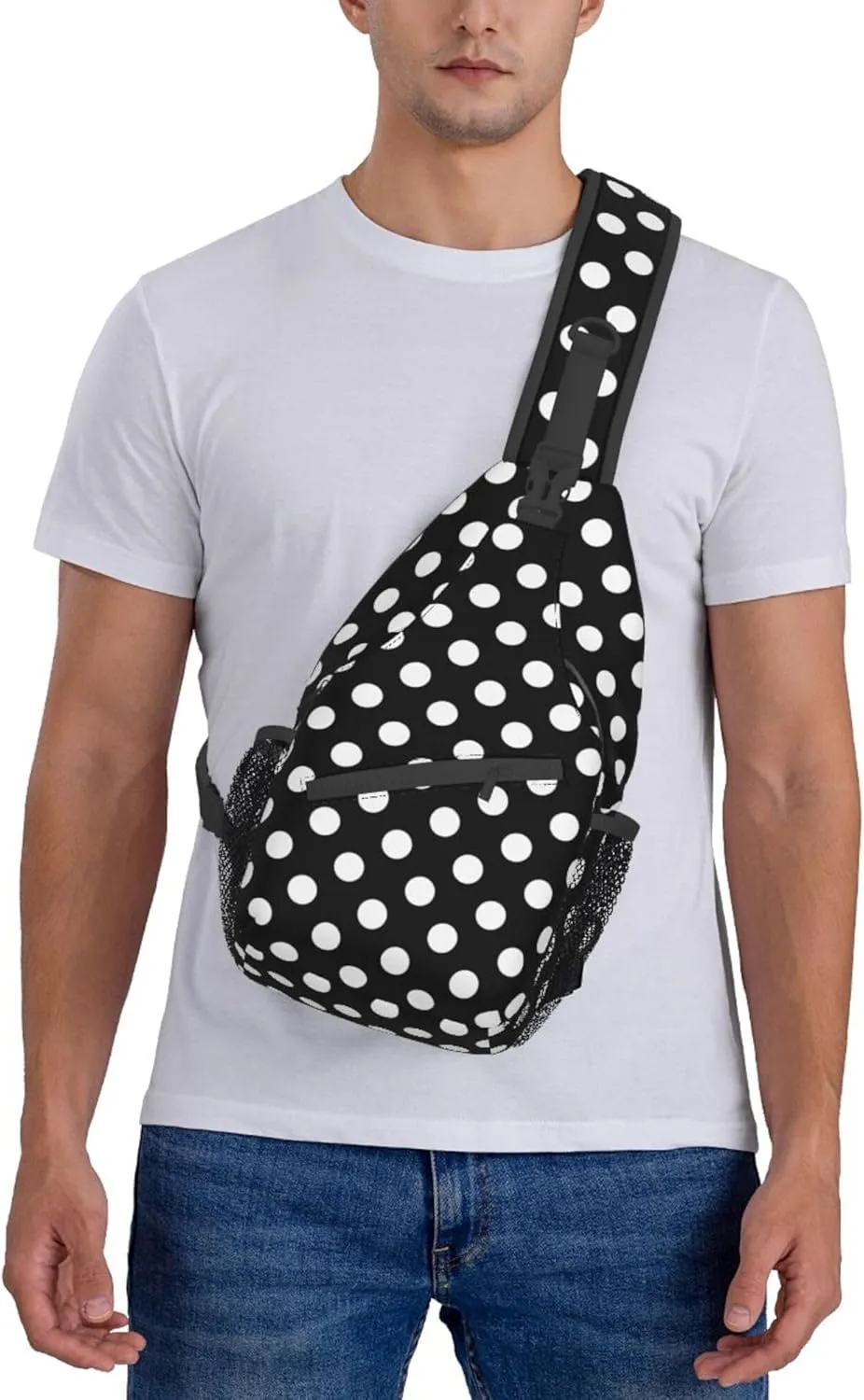 RIMENCH Men Women White Black Polka Dots Sling Bag Premium Sling Bags Shoulder Backpack Multipurpose Sling Backpack With Adjustable Strap