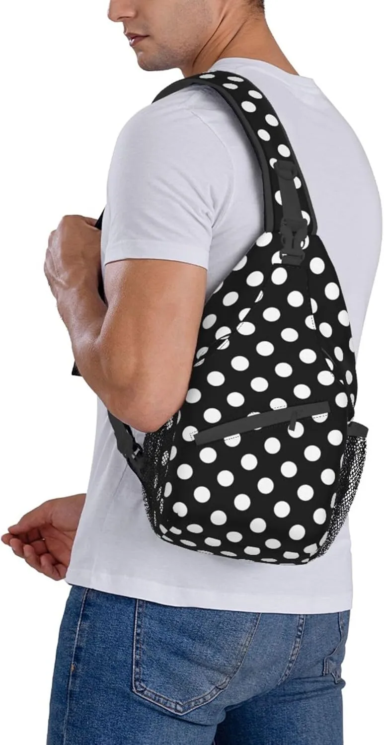 RIMENCH Men Women White Black Polka Dots Sling Bag Premium Sling Bags Shoulder Backpack Multipurpose Sling Backpack With Adjustable Strap