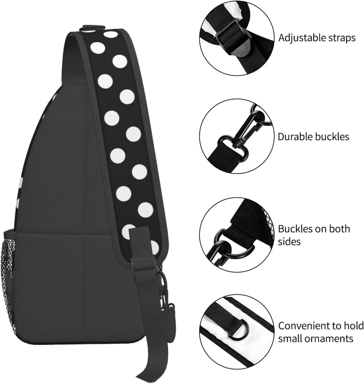 RIMENCH Men Women White Black Polka Dots Sling Bag Premium Sling Bags Shoulder Backpack Multipurpose Sling Backpack With Adjustable Strap