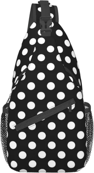 RIMENCH Men Women White Black Polka Dots Sling Bag Premium Sling Bags Shoulder Backpack Multipurpose Sling Backpack With Adjustable Strap