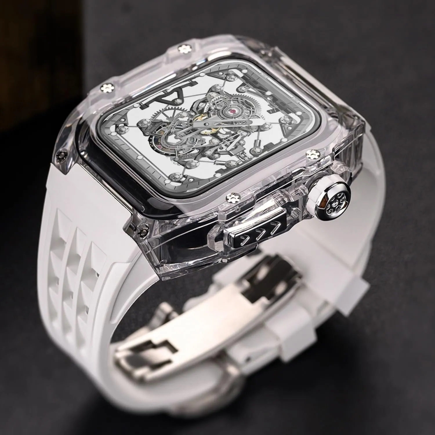 RM Mod Kit Glacier Transparent Watch Case Rubber Watch Strap，For Apple Watch Ultra 8 7 6 5 4 SE 44mm 45mm 49mm Series Watch Modification Kit