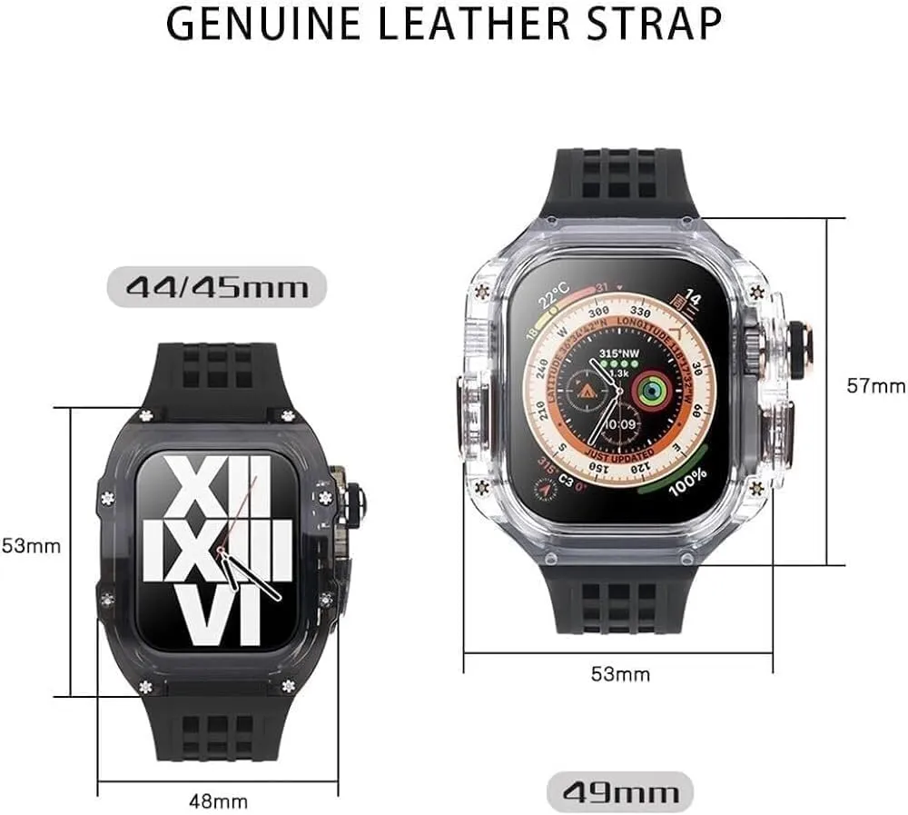 RM Mod Kit Glacier Transparent Watch Case Rubber Watch Strap，For Apple Watch Ultra 8 7 6 5 4 SE 44mm 45mm 49mm Series Watch Modification Kit