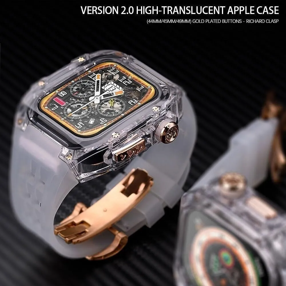 RM Mod Kit Glacier Transparent Watch Case Rubber Watch Strap，For Apple Watch Ultra 8 7 6 5 4 SE 44mm 45mm 49mm Series Watch Modification Kit
