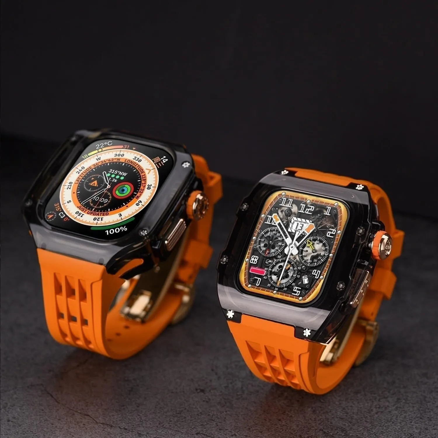 RM Mod Kit Glacier Transparent Watch Case Rubber Watch Strap，For Apple Watch Ultra 8 7 6 5 4 SE 44mm 45mm 49mm Series Watch Modification Kit