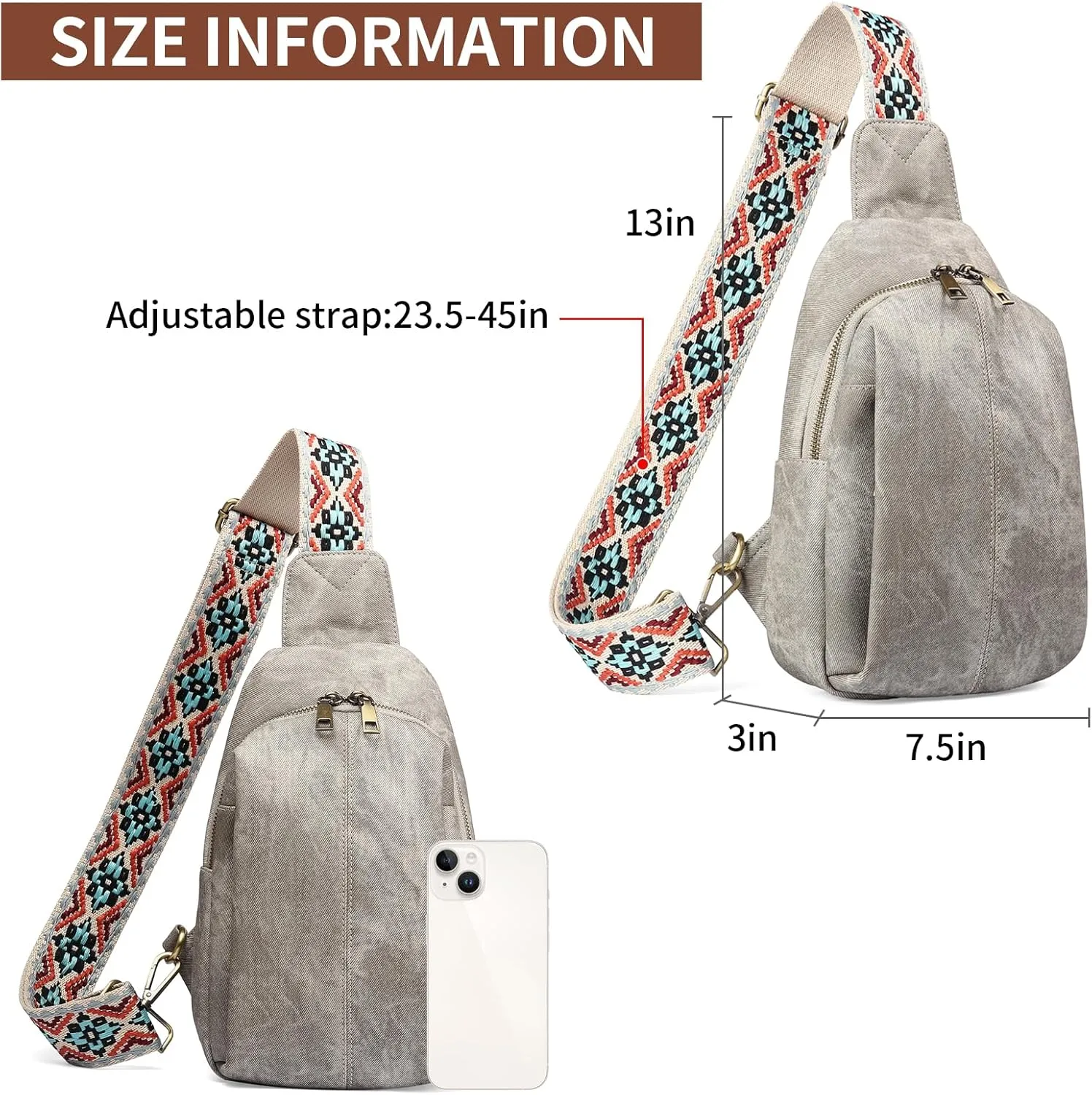 RNIRGA Small Sling Bag for Women, Leather Crossbody Bags for Women Trendy Fanny Pack Chest Bag for Travel