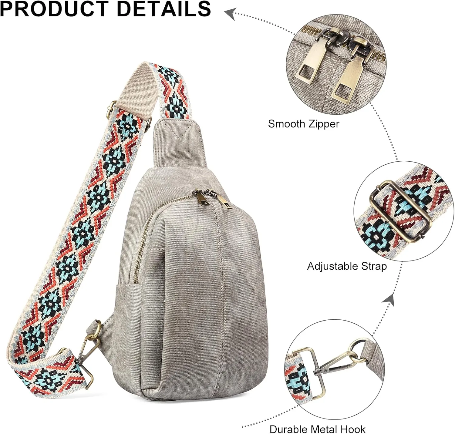 RNIRGA Small Sling Bag for Women, Leather Crossbody Bags for Women Trendy Fanny Pack Chest Bag for Travel