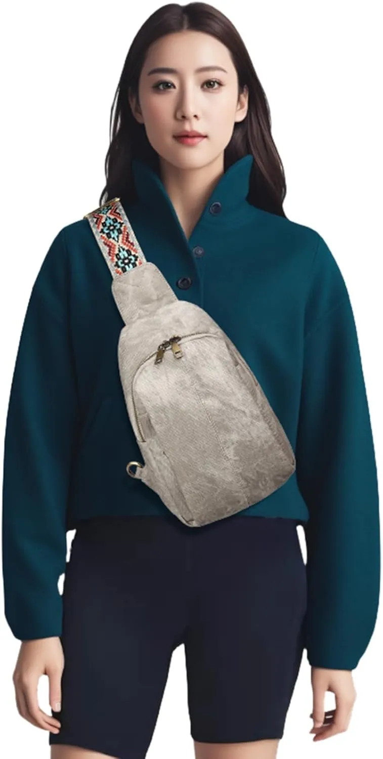 RNIRGA Small Sling Bag for Women, Leather Crossbody Bags for Women Trendy Fanny Pack Chest Bag for Travel