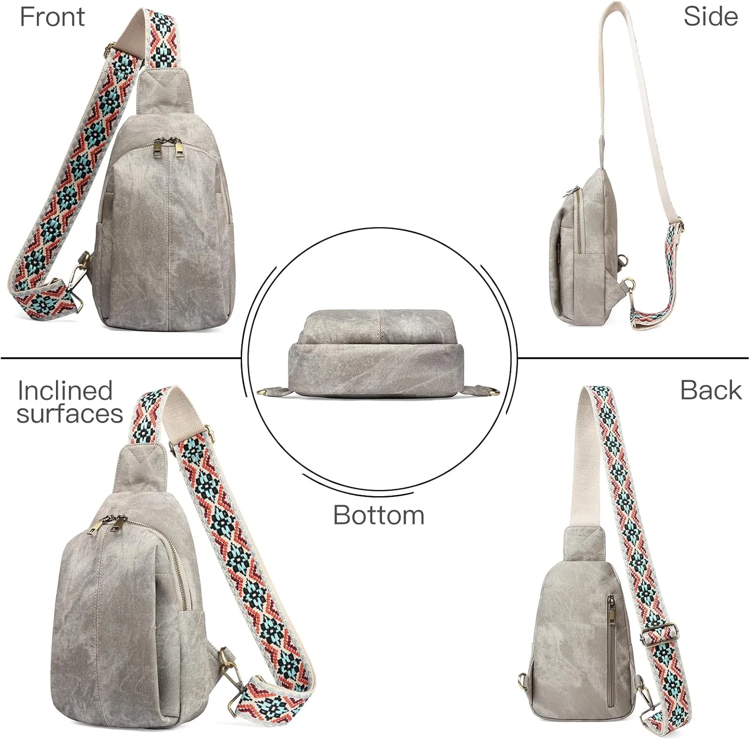 RNIRGA Small Sling Bag for Women, Leather Crossbody Bags for Women Trendy Fanny Pack Chest Bag for Travel