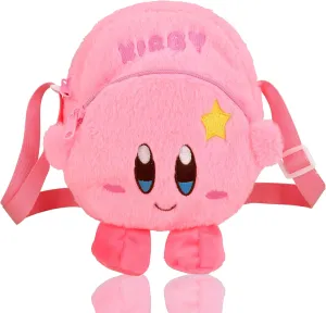 Roffatide Anime Kirby Crossbody Bag Cute Plush Mini Shoulder Phone Bag Fluffy Crossbody Purse Bag Underarm Bag Top-handle Handbag Pink