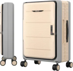 Rollux Collapsible Suitcase with Wheels, Water and Impact Resistant Hard Shell Luggage with Silent Double Spinner Wheels, 24 Inch Suitcase with TSA Lock, [24 inch] – Khaki