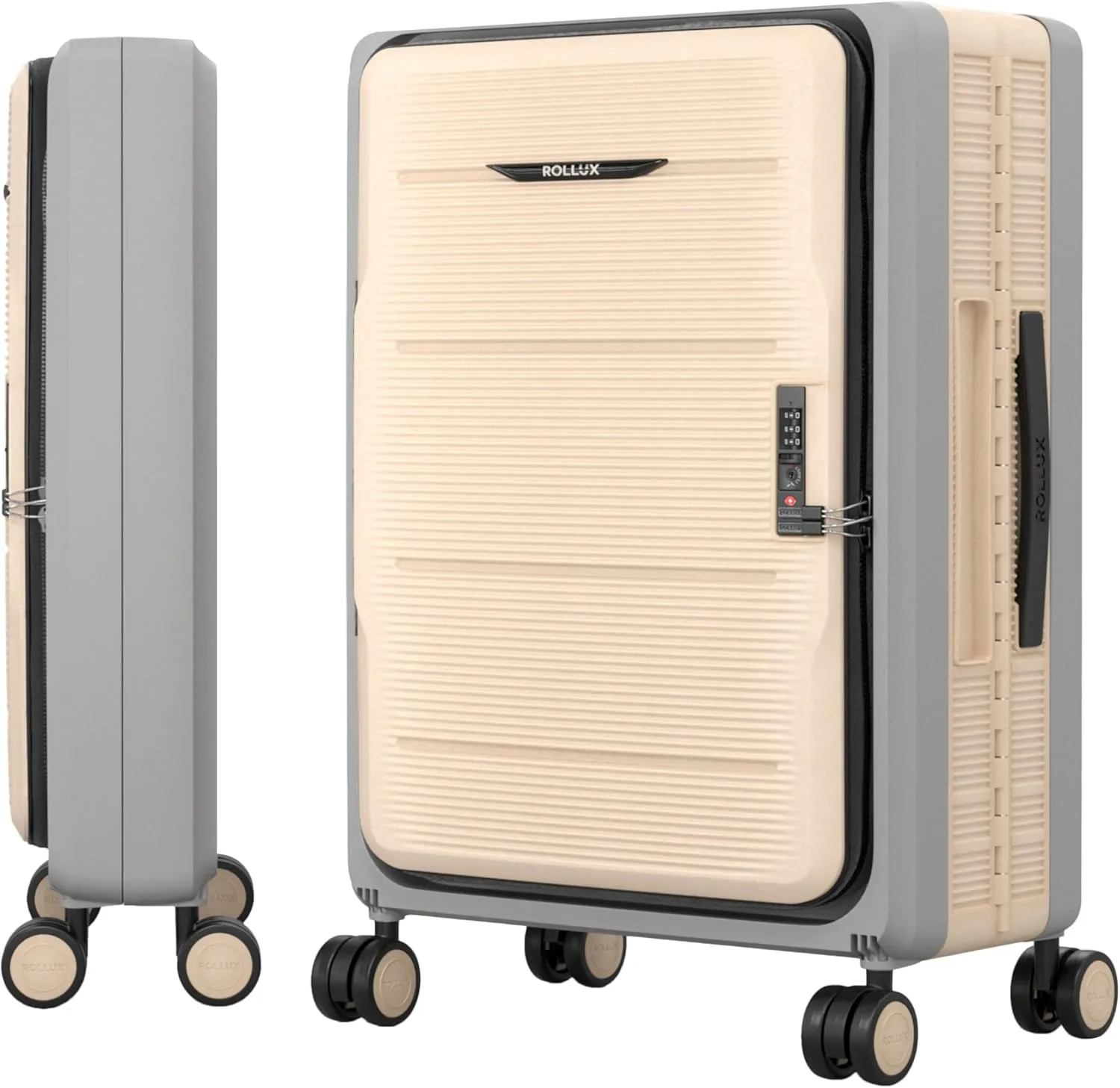Rollux Collapsible Suitcase with Wheels, Water and Impact Resistant Hard Shell Luggage with Silent Double Spinner Wheels, 24 Inch Suitcase with TSA Lock, [24 inch] – Khaki