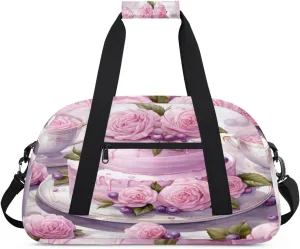 Rose Cake Gym Duffel Bag for Men Women Buttercream Cake Sports Tote Bag with Adjustable Shoulder Strap for Dance Gymnastics Traveling Outdoor Camping Overnight Stay