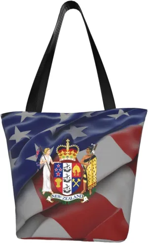 Rqwaaed Coat of Arms of New Zealand Women'S Casual One Shoulder Carry Shopping Bag Large Capacity Working Storage Handbag