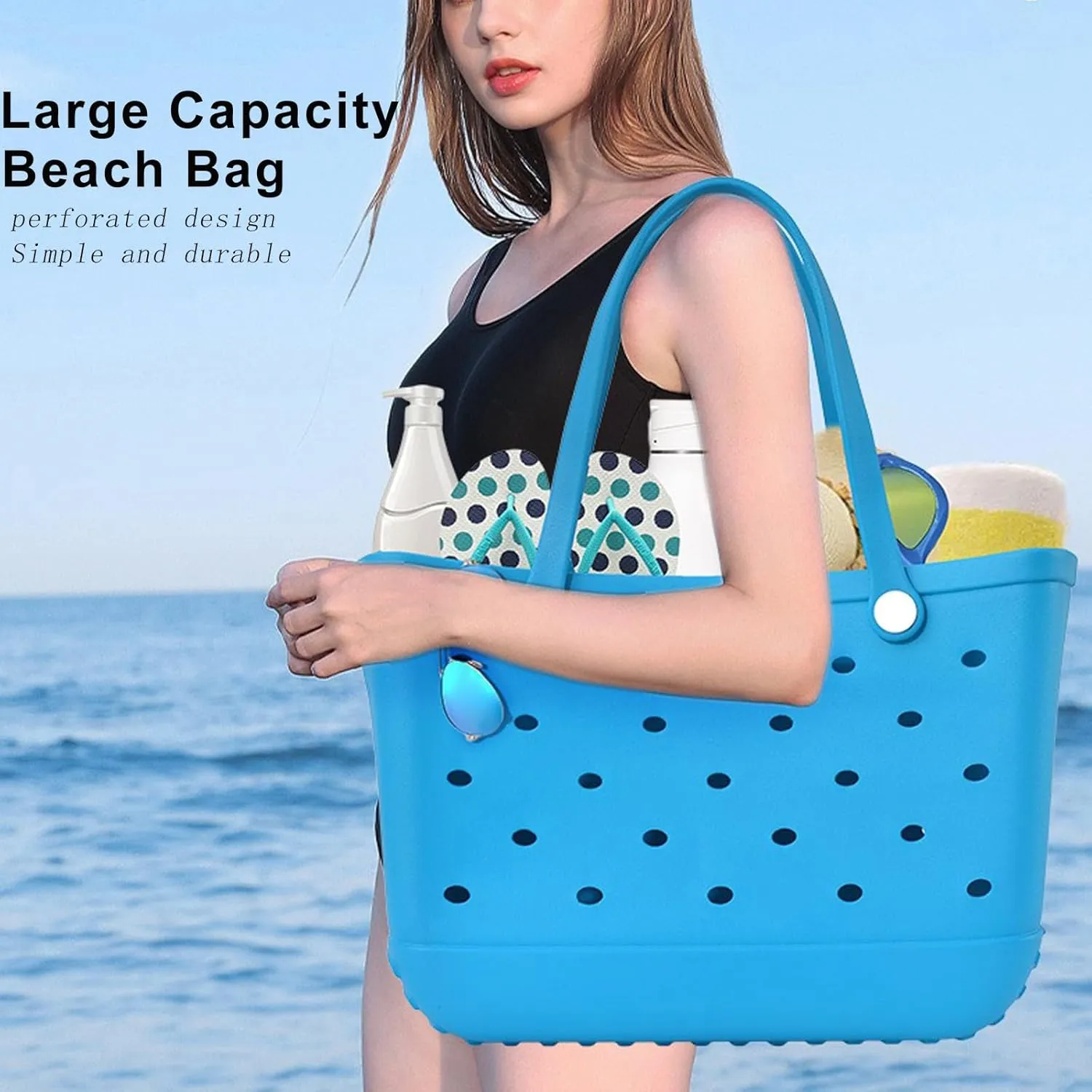 Rubber Beach Tote Bag Large Waterproof Washable Tip Proof Durable Open Tote Bag for the Beach Boat Pool Sports