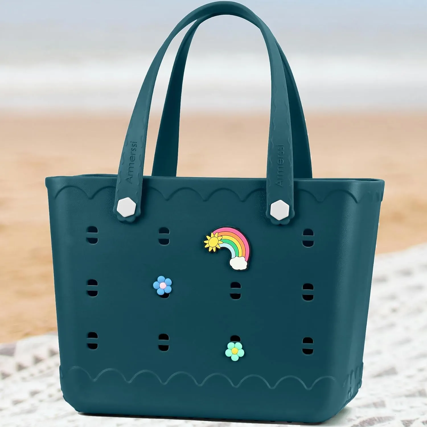 Rubber Beach Tote Bag Waterproof Tip-Proof Outdoor Tote Bag for the Beach Boat Pool Sports
