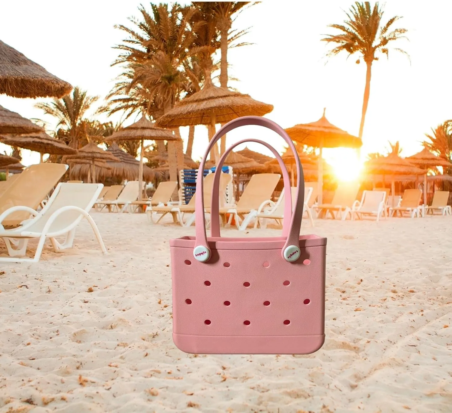 Rubber Tote Bag, Bitty Beach Tote, Double Shoulder Strap, Lightweight Carryall for Beach, Travel, Gym, Pool, Camping