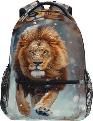 Running Lion Winter Scene Backpack 3rd 4th 5th Grade School Bookbag Travel Laptop Daypack Bag Purse for Boys Girls Teens
