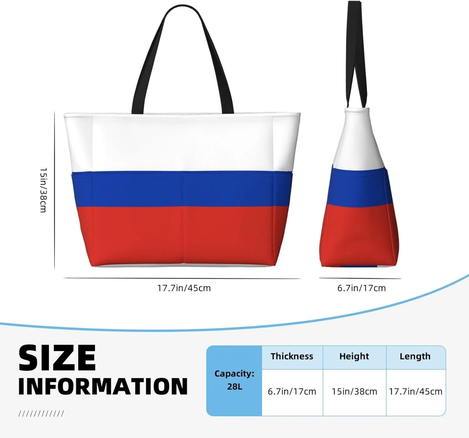 Russian Flag Large Capacity Foldable Tote Bag Women Beach Tote Bag Handbag Gym Bag Travel Shopping Bag