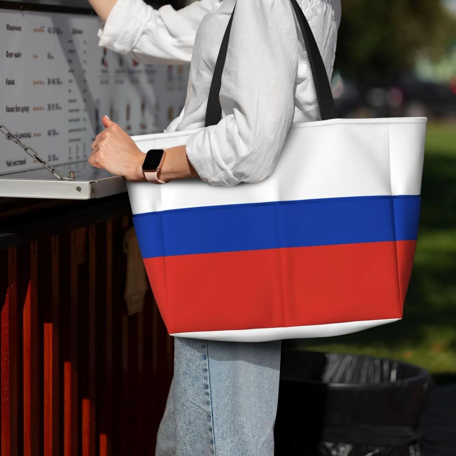 Russian Flag Large Capacity Foldable Tote Bag Women Beach Tote Bag Handbag Gym Bag Travel Shopping Bag