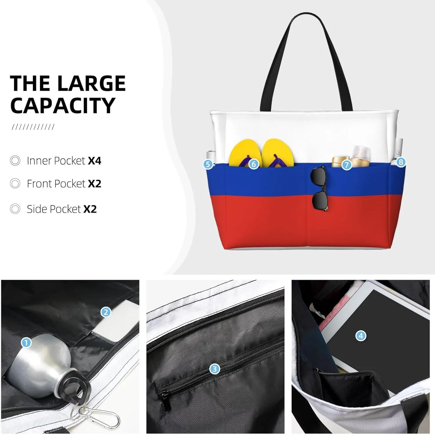Russian Flag Large Capacity Foldable Tote Bag Women Beach Tote Bag Handbag Gym Bag Travel Shopping Bag