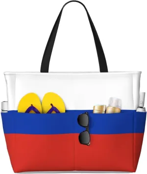 Russian Flag Large Capacity Foldable Tote Bag Women Beach Tote Bag Handbag Gym Bag Travel Shopping Bag