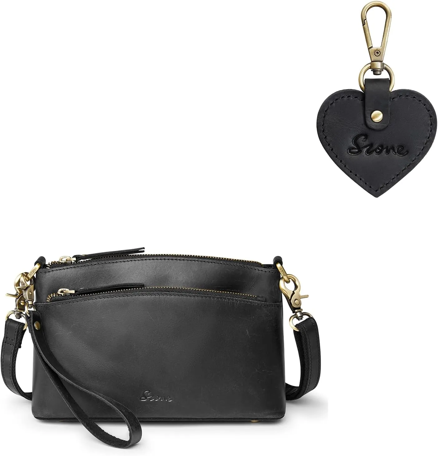 S-ZONE Leather Crossbody Bag for Women with Cute Keychain