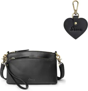 S-ZONE Leather Crossbody Bag for Women with Cute Keychain
