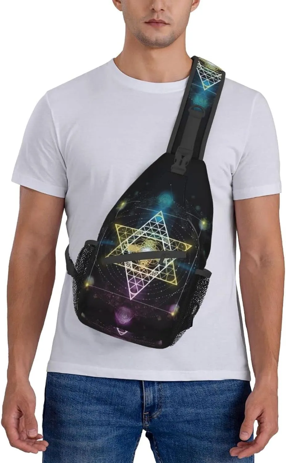 Sacred Geometry Symbol Outdoor Cross-body Shoulder Bag, Unisex Backpack For Women Men Young Hiking Travel