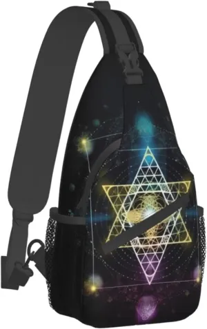 Sacred Geometry Symbol Outdoor Cross-body Shoulder Bag, Unisex Backpack For Women Men Young Hiking Travel