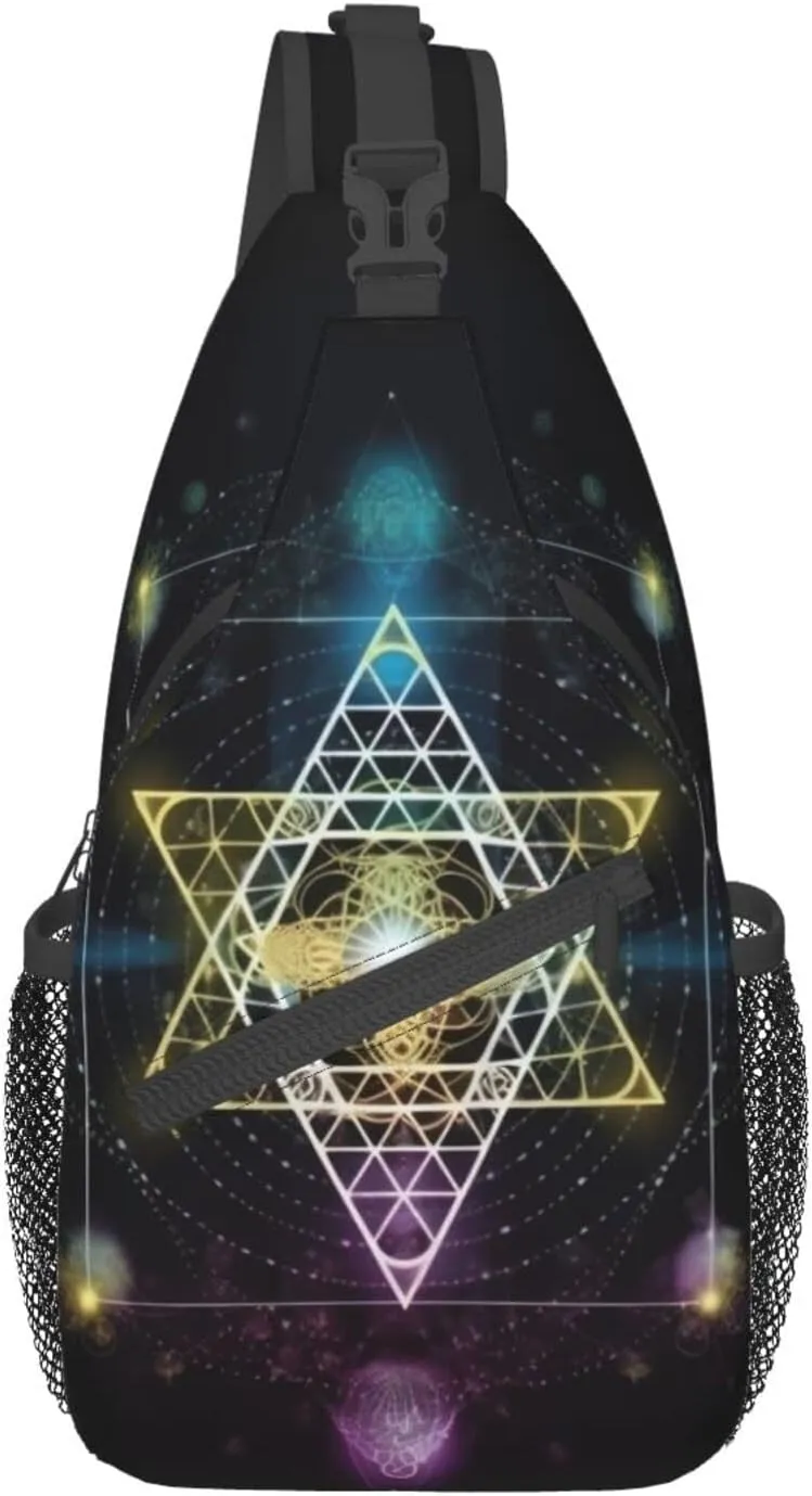 Sacred Geometry Symbol Outdoor Cross-body Shoulder Bag, Unisex Backpack For Women Men Young Hiking Travel