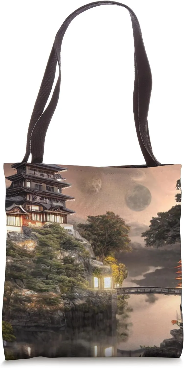 Sacred Illumination: Where Moons & Rivers Unite at Dusk Tote Bag