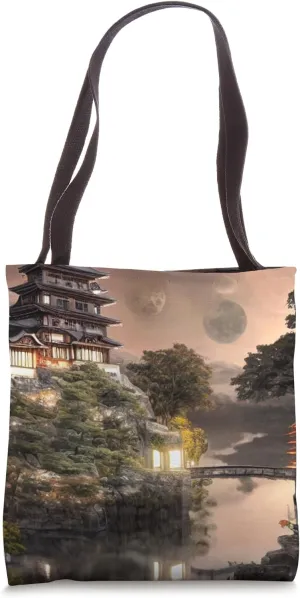 Sacred Illumination: Where Moons & Rivers Unite at Dusk Tote Bag