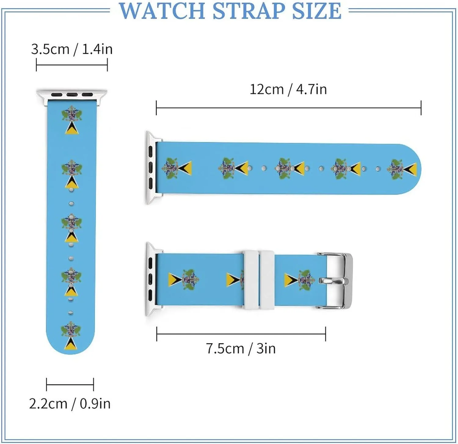 Saint Lucia's Flag Adjustable Silicone Watchband Compatible with IWatch Classic Soft Sports Watch Strap for Men Women