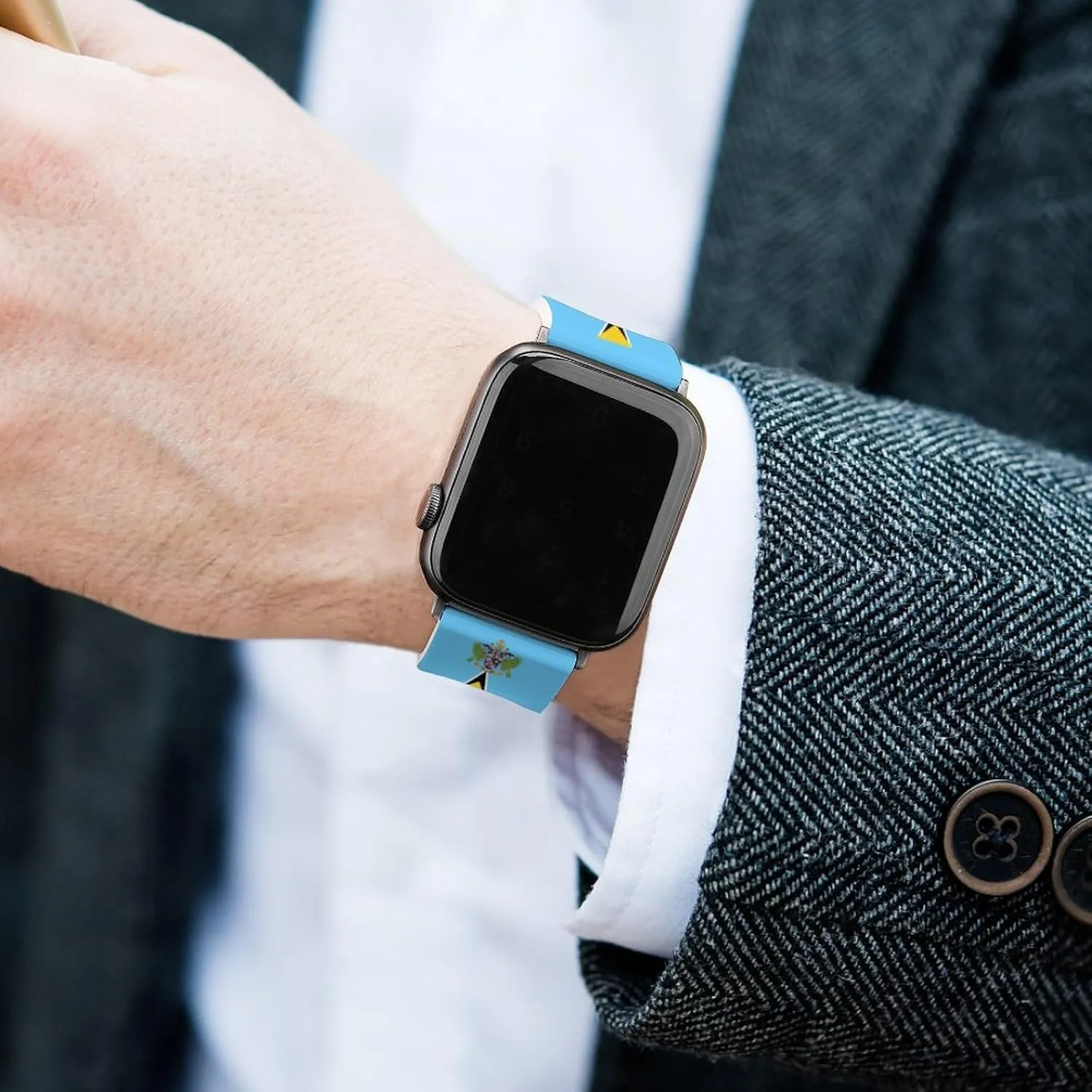 Saint Lucia's Flag Adjustable Silicone Watchband Compatible with IWatch Classic Soft Sports Watch Strap for Men Women