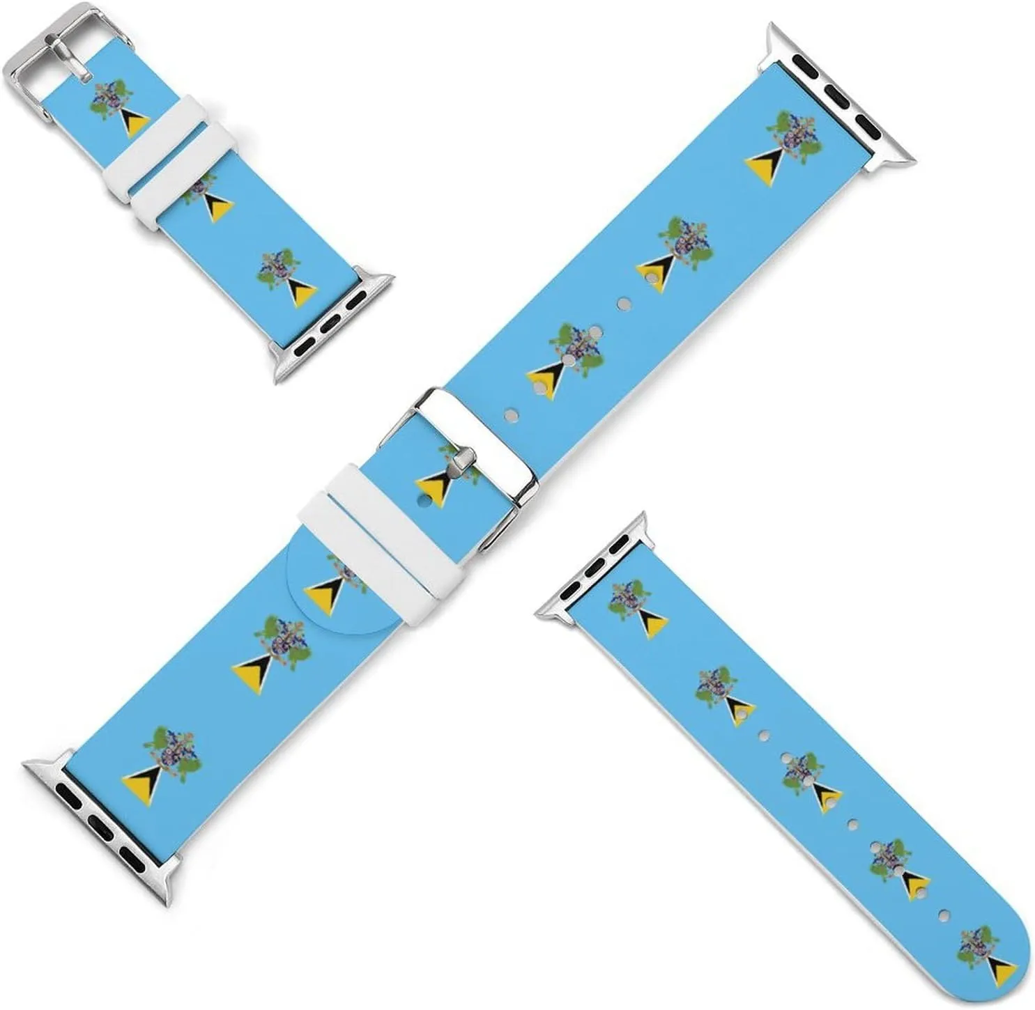 Saint Lucia's Flag Adjustable Silicone Watchband Compatible with IWatch Classic Soft Sports Watch Strap for Men Women