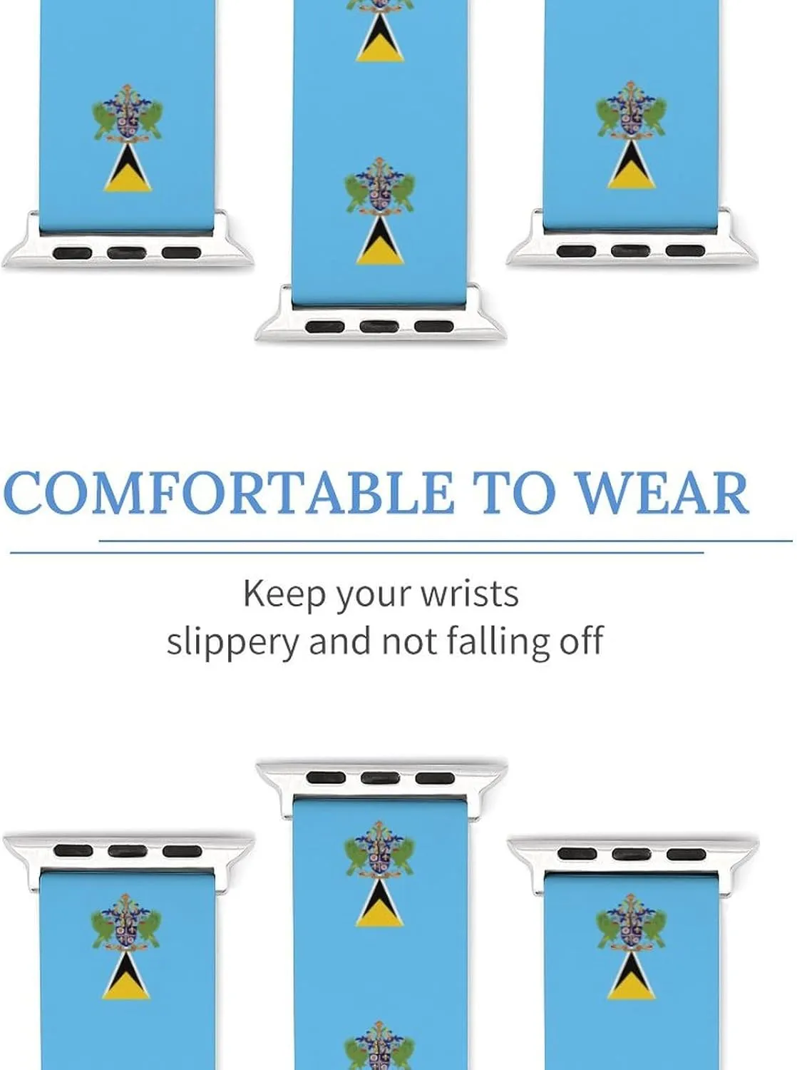 Saint Lucia's Flag Adjustable Silicone Watchband Compatible with IWatch Classic Soft Sports Watch Strap for Men Women