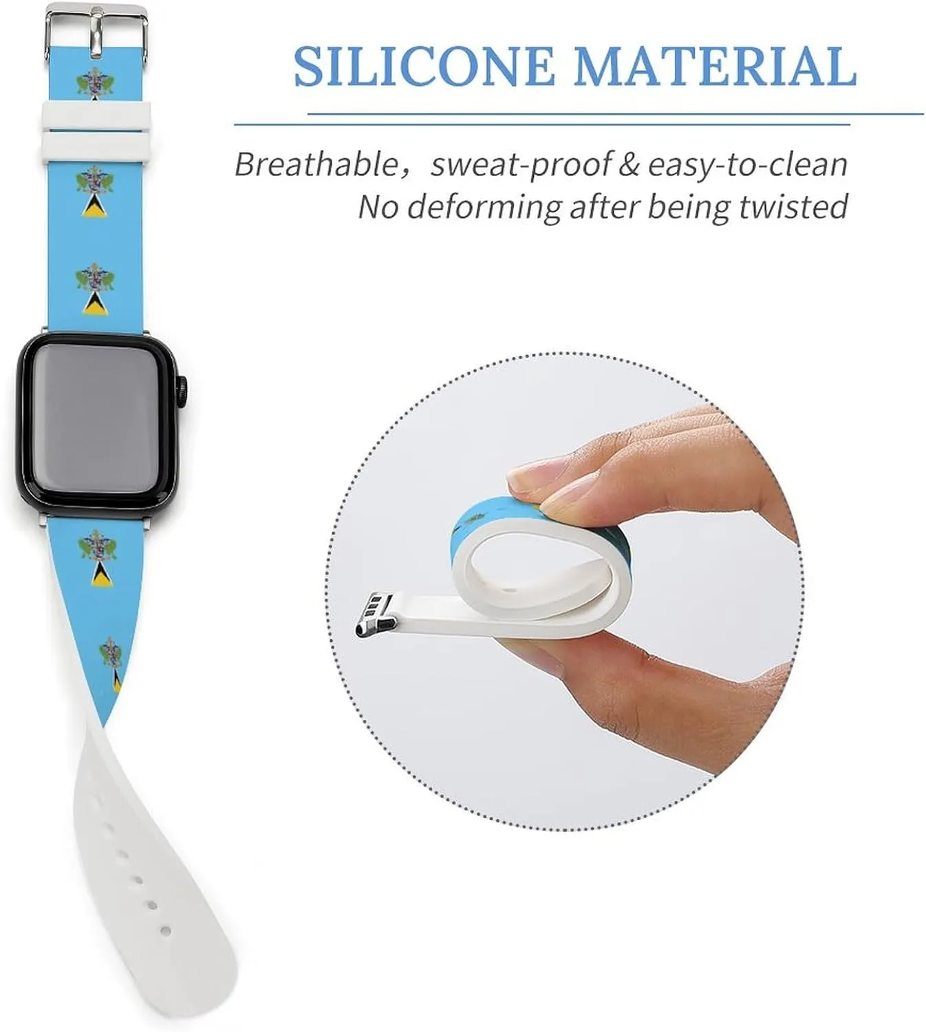 Saint Lucia's Flag Adjustable Silicone Watchband Compatible with IWatch Classic Soft Sports Watch Strap for Men Women