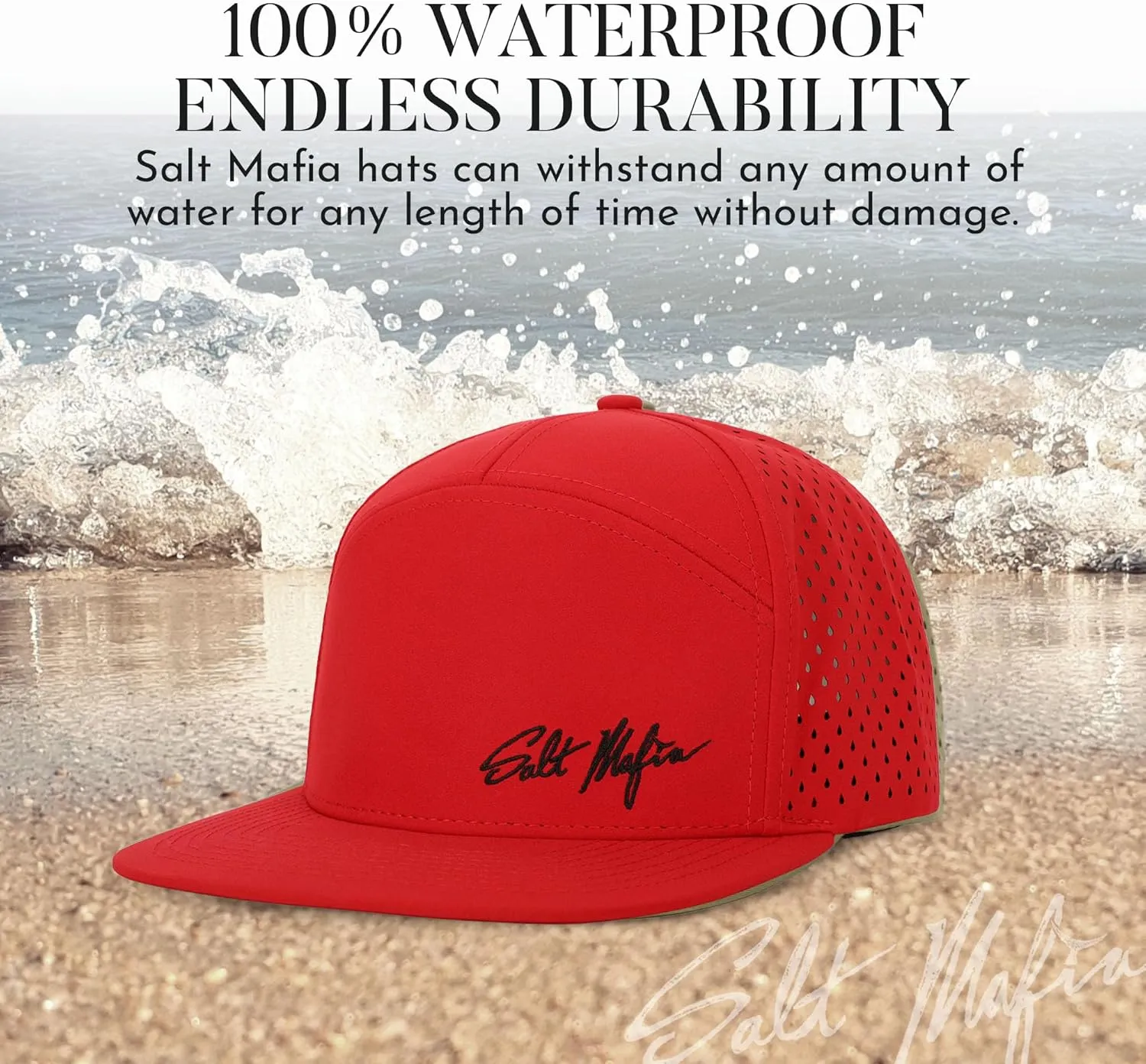 Salt Mafia Hats for Men - Waterproof Hats for Men, 7 Panel Flat Brim Surfer Hat