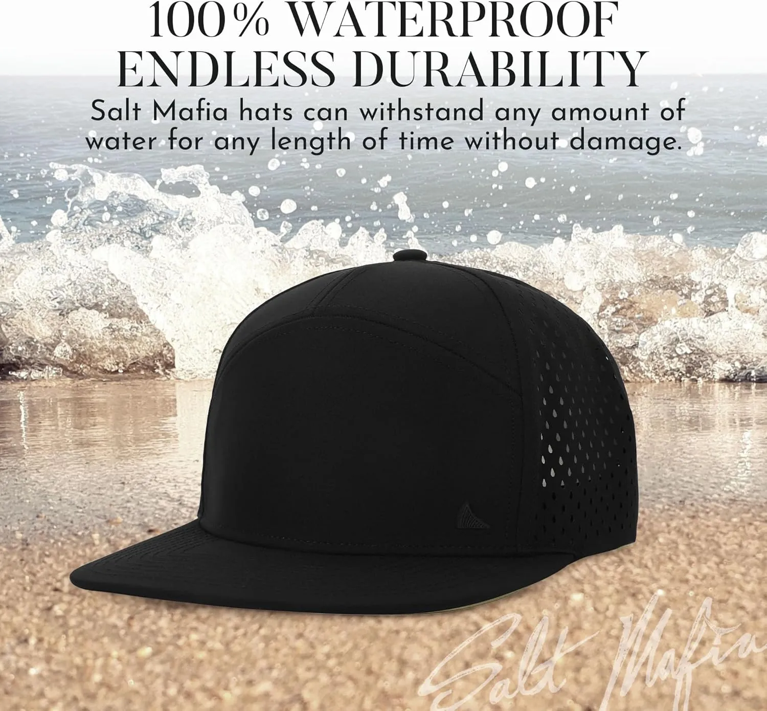 Salt Mafia Hats for Men - Waterproof Hats for Men, 7 Panel Flat Brim Surfer Hat